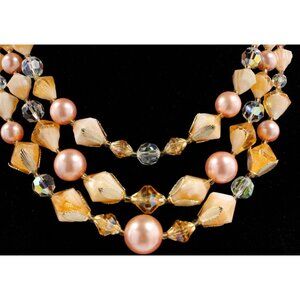Vintage Statement Chunky Beaded Hong Kong Pink/Orange 16.5" Lucite and other